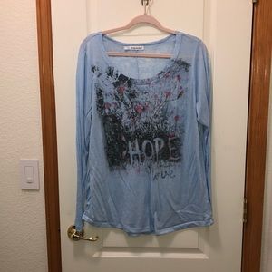 Maurice’s blue hope/love long sleeve shirt size 14